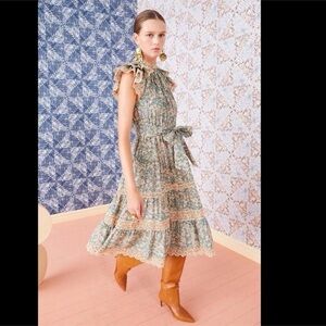 Ulla Johnson Green and Gold Midi Dress